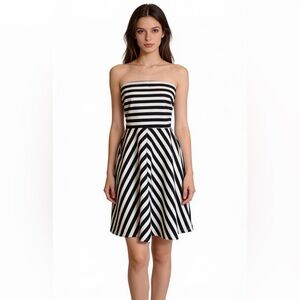 THE LIMITED Navy & White A-line Strapless Dress Size L NEW